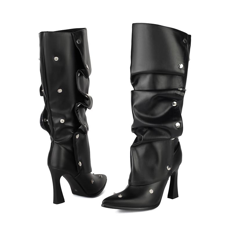 Dames høye hæler sexy europeisk og amerikansk stil nye spisse tynne hæler store størrelser middels støvletter