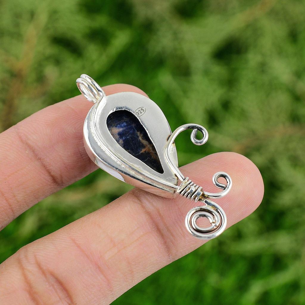 Daughters Day Deal Natural Sodalite Engagement Elegant Bezel Pendant 925 Silver