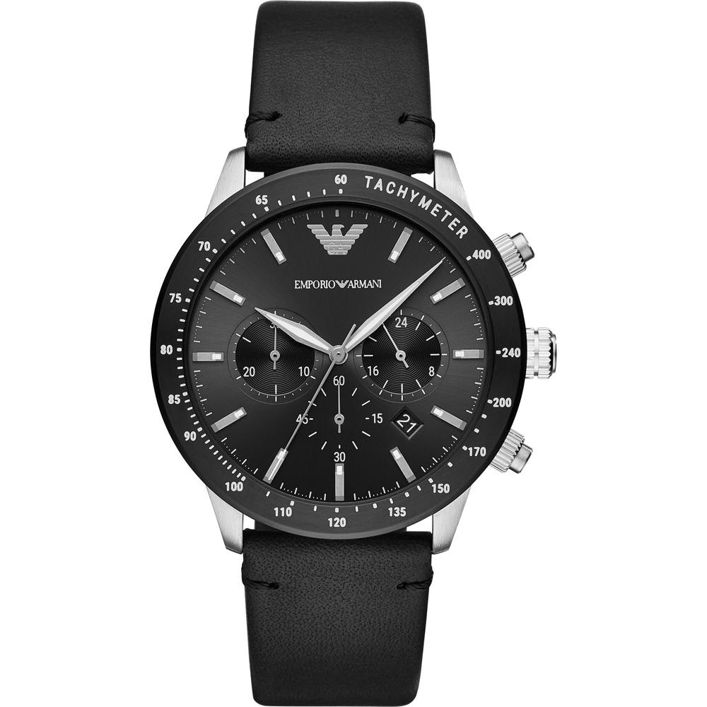 Emporio Armani Mario Black Leather Men s Chronograph Quartz Watch AR11243 чёрный