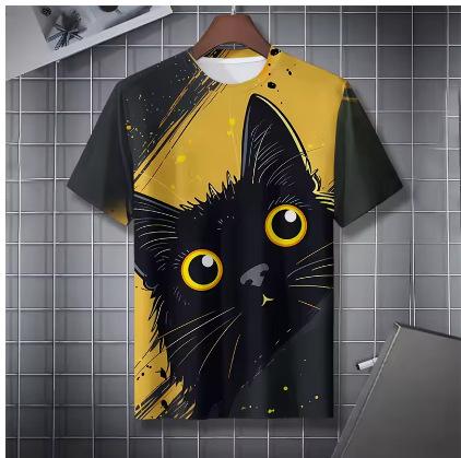 Humorous Funny Cat Graphic T-shirt Neutral Hip-hop Personality 3D Printed Animal Streetwear Short Sleeve T-shirt Summer
