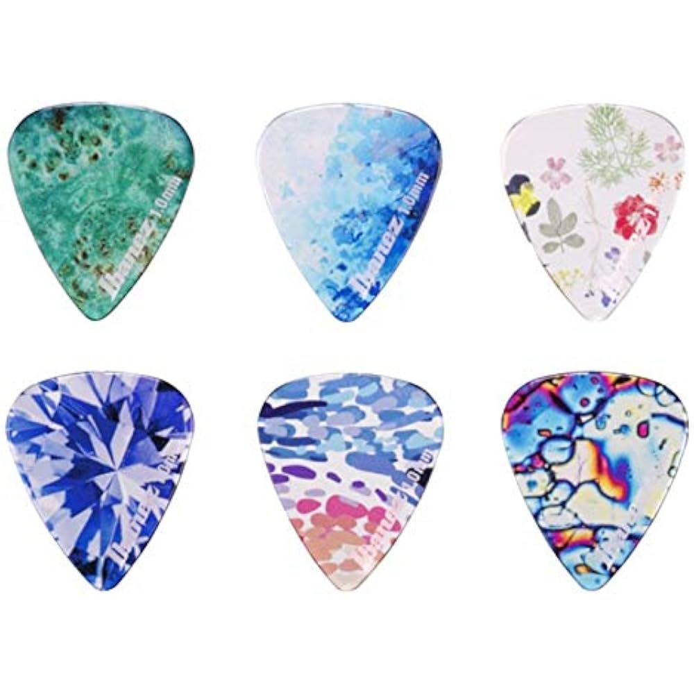 Ibanez 6-Pack Pick Set, KALEIDO Series: Colorful Teardrop Design Made with Tritan [1.0mm] PCP14H-C1