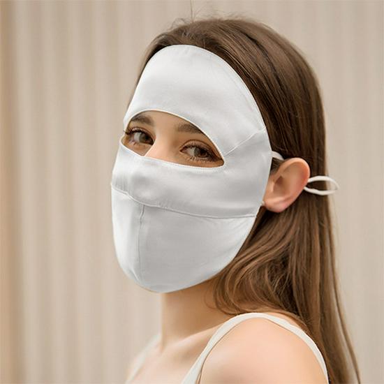 Breathable Mulberry Silk Full Face & Neck UV Protection Mask for Women - Summer Cycling Veil