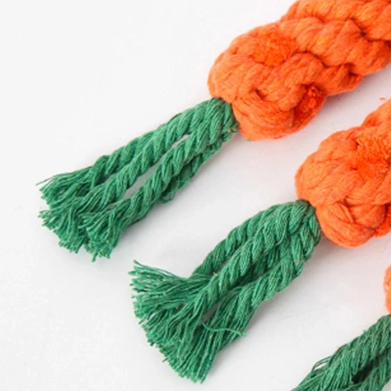 Factory New Design Cotton Rope Carrot Shape Dog Teeth Cleaning Squeaky Durable Interactive Chicken Flavor Chew Toys Indoor Fun