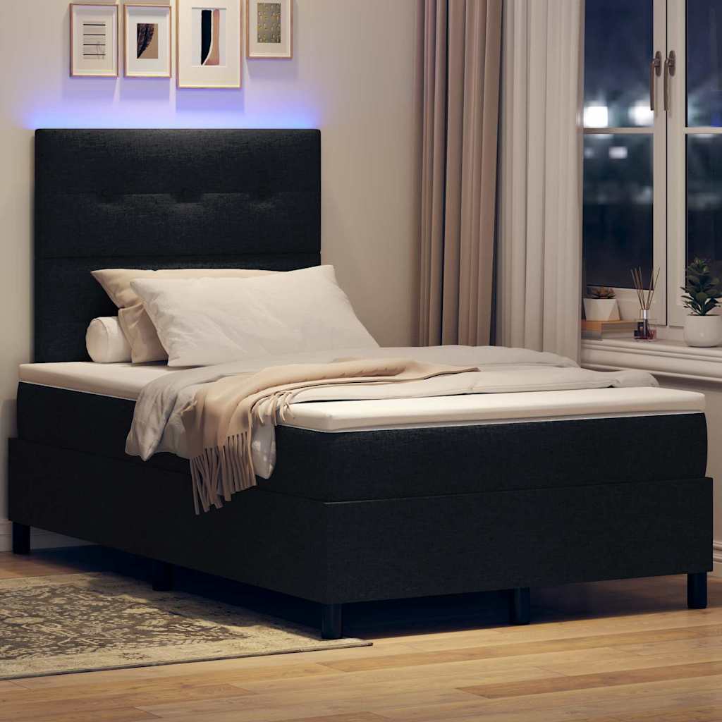 Boxspring Bed with LED Light Strips Black 120 X 190 Cm Fabric