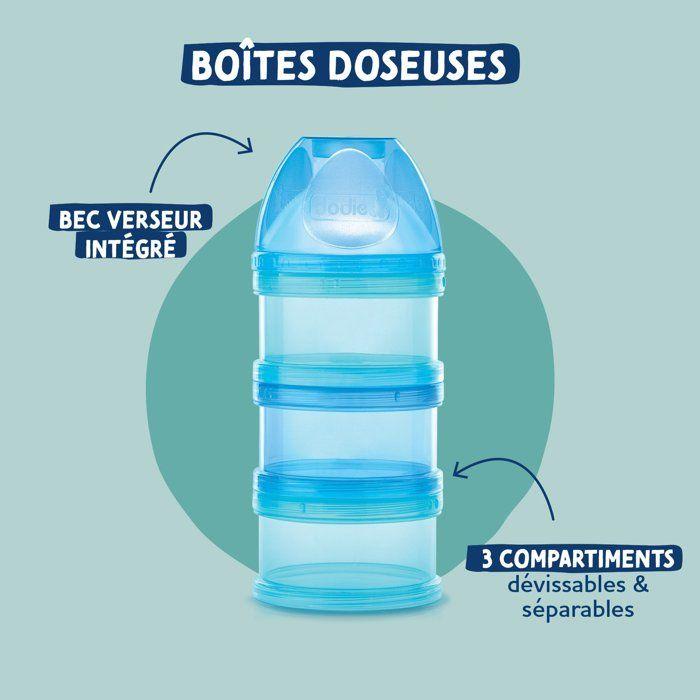 Boîte doseuse 3 compartiments - DODIE - Séparable - Transparent - Bleu Lagoon