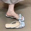 Summer new cool slippers women's bow rhinestone strap thick heel versatile sweet gentle square head one-word drag