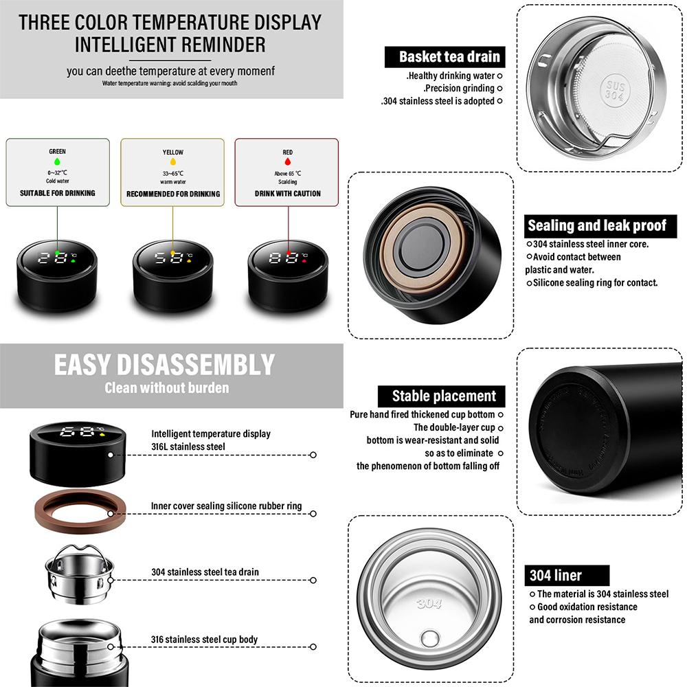 Für Tesla Model 3 Model S Model X Model Y Cybertruck 500ml Intelligente Temperaturanzeige Auslaufsichere Vakuumflaschen Kaffeetasse