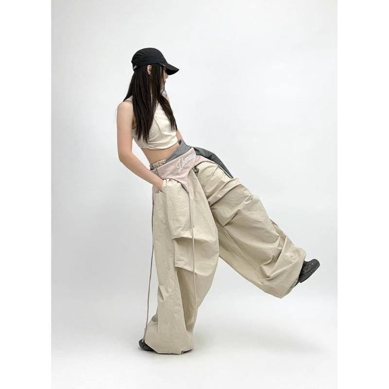 Street West Coast Personalized Design Sense Multi-layer Splicing Contrasting Casual Pants Loose Overalls Trousers
