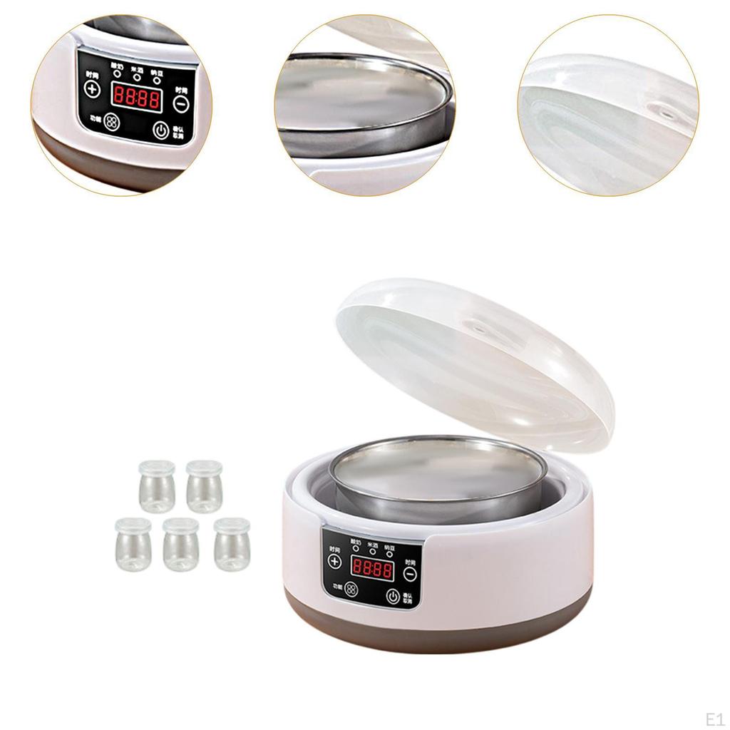 Maszynka do jogurtu z 5 szklanymi słoikami, stała kontrola temperatury DIY garnek wewnętrzny ze stali nierdzewnej 1,2 l dla