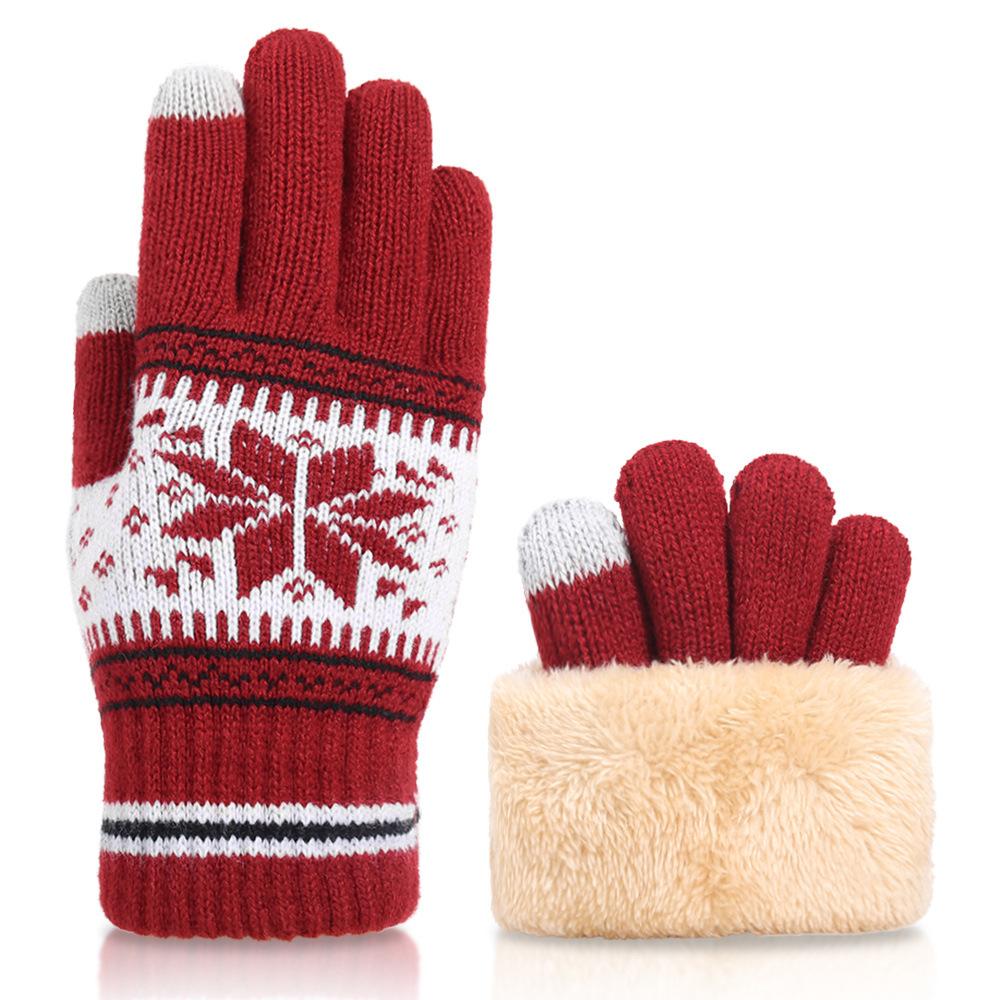 

Autumn and Winter Cold Proof and Warm Knitted Gloves Christmas Style Plus Velvet Thickened Double Layer Touch Screen Gloves for Adults One Size