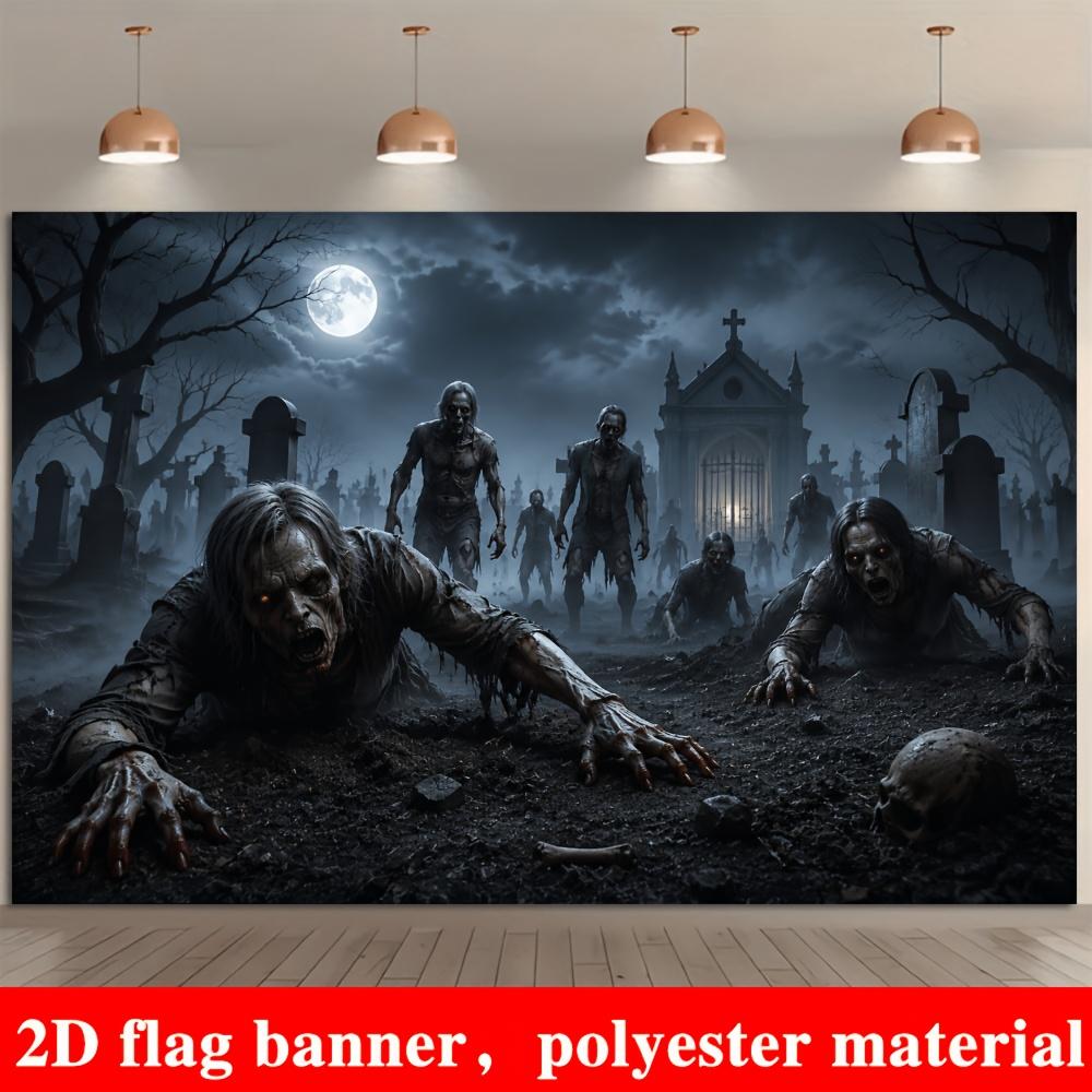 2D flat banner 1 piece - Halloween zombie cemetery theme background fabriczyc