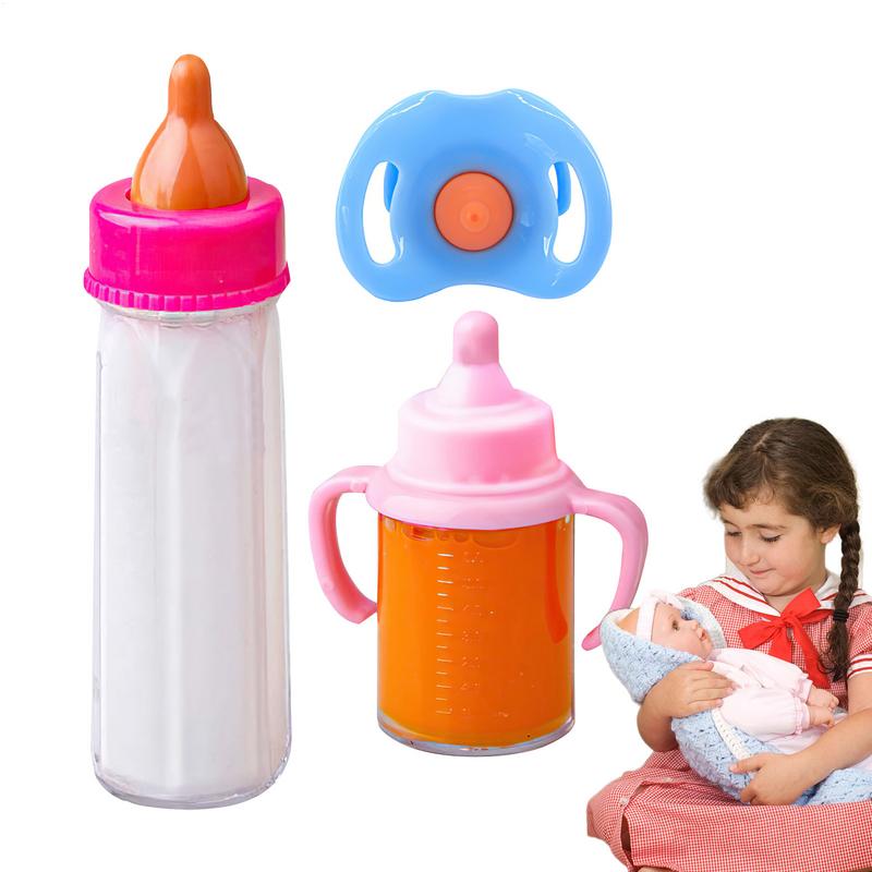 15.2cm/9.3cm Doll Magic Milk Juice Bottles With Pacifier Bibs Fit New Born Dolls Plastic Nipple Bottle Dollhouse Toys Set Reborn