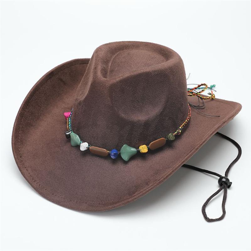 New Western Cowboy Top Hat Rolled Edge Retro Riding Hat Men's and Women's Deerskin Fleece Felt Hat Jazz Hat Sun Hat