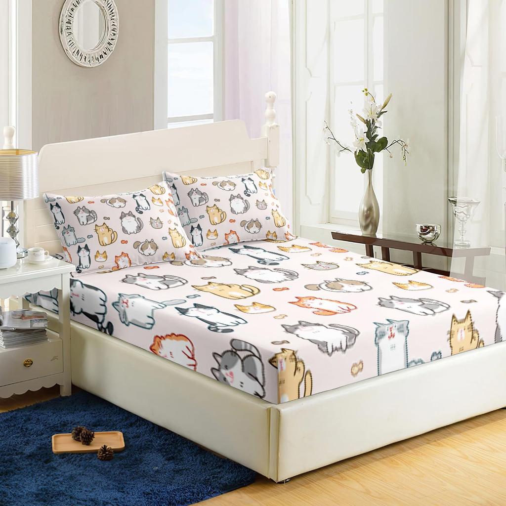 Cartoon Cat Pattern Bed Hat Three-Piece Digital Printing Bedding Bed Hat Three-Piece Set Children And Adults