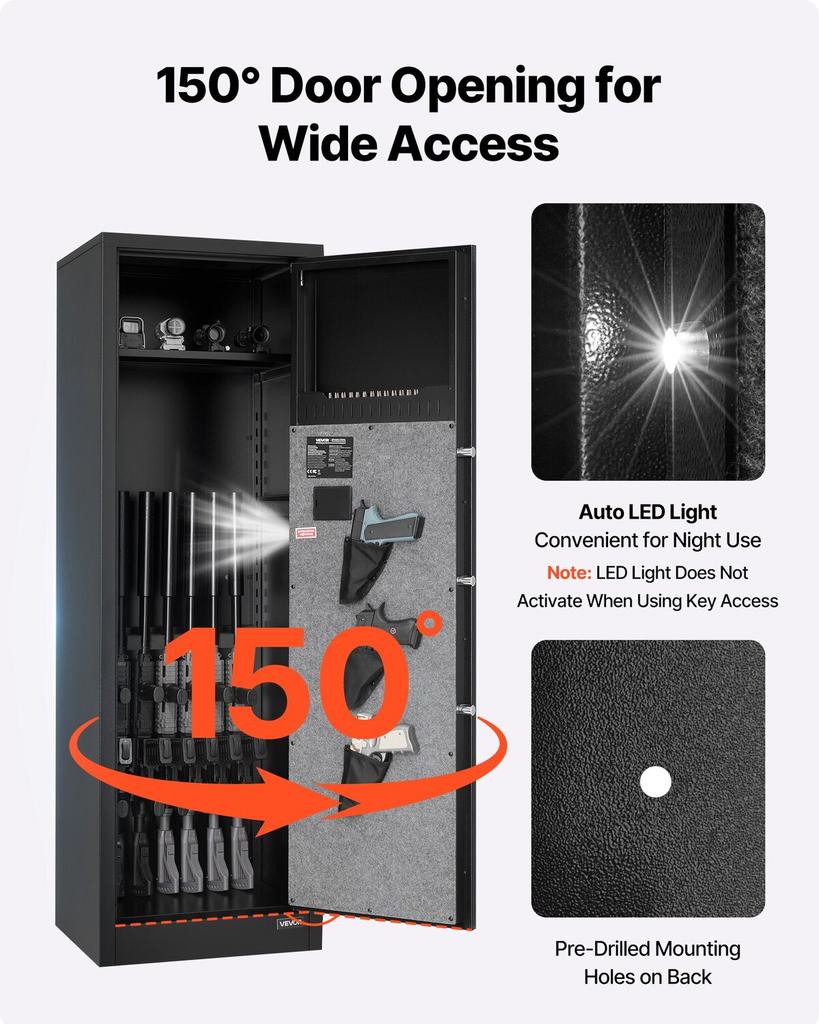 8-10 Gun Safe, Long Gun Cabinet for Rifles and Pistols, Quick Access Rifle Safe with 3 Pistol Pockets and Adjustable Racks, Large Digital Cabinet with