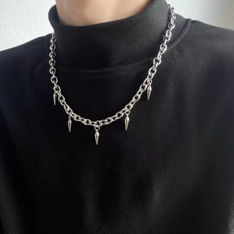 

Punk Aesthetic Titanium Steel Cone Pendant Necklace Cool Accessories Geometric Neck Chains Goth Grunge Rock Jewelry Gift as the picture