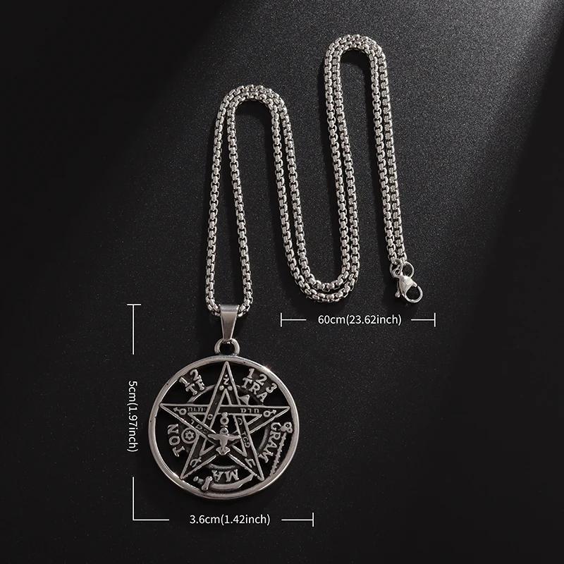 Retro Punk Witchcraft Pentagram Pendant Je Hebrew Four-Word Stainless Steel Jewelry Men's and Women's Amulet Necklace