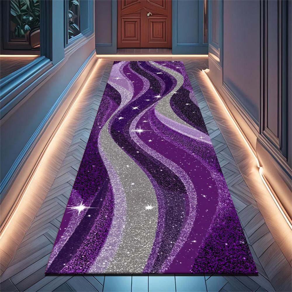 1Pcs Purple Waves Stars Non-Slip Washable Area Rug Runner for Entryway, Living Room, Bedroom & Patio
