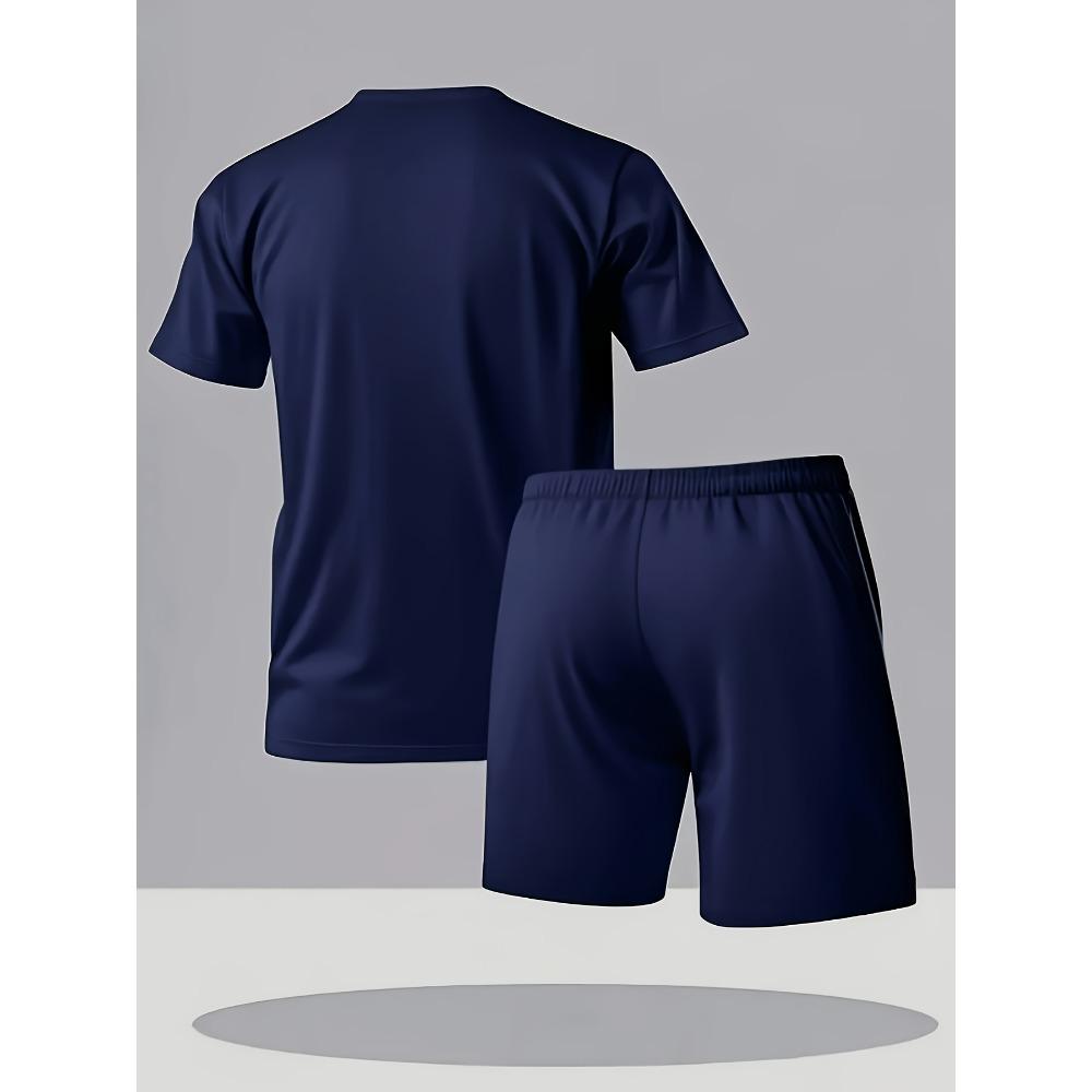 Herren Stilvolles Lässiges Zweiteiliges Set Schwarz Kurzarm-T-Shirt Outdoor-Aktivitäten, Outdoor-Bekleidung