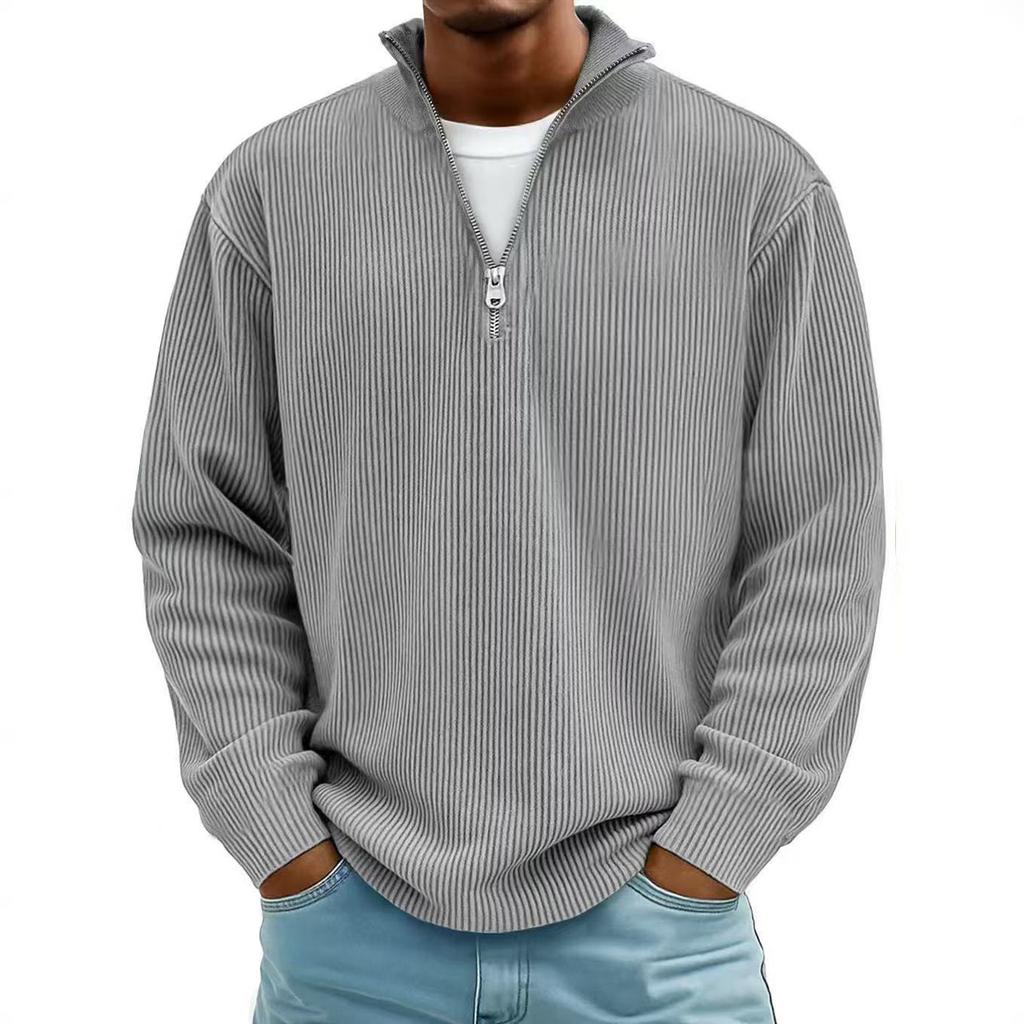 Cord-Sweatshirts Herren Herbst Einfarbig Langarm Kleidung Herren Lässig Locker Reißverschlusskragen T-Shirts Mann Oberbekleidung