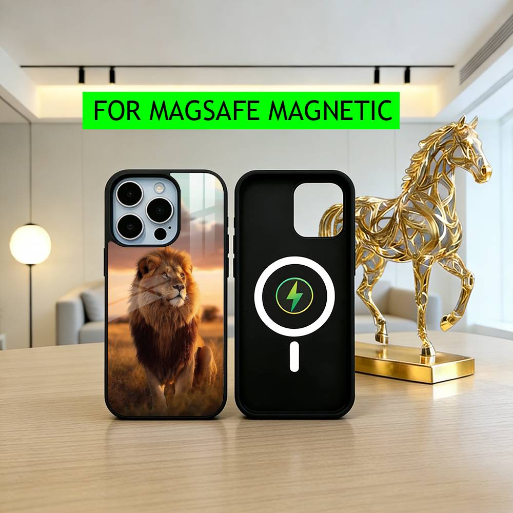 L-Lion P-Pattern Phone Case For iPhone17,16,15,14,13,12,11 Plus,Pro Magnetic with Magsafe Wireless Charging