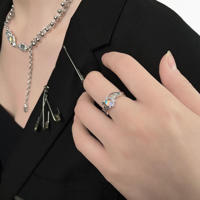 

Simple Moonstone, Open Lines, Niche Design Sense, Light Luxury, High-End Sense, Personality, Trendy And Cool Female Ring, Index Finger