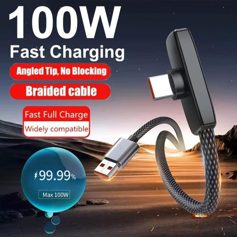 90 Degree 100W Super Charging Cable Type-C To Type-C Data Transfer Cables Portable Type C Cable