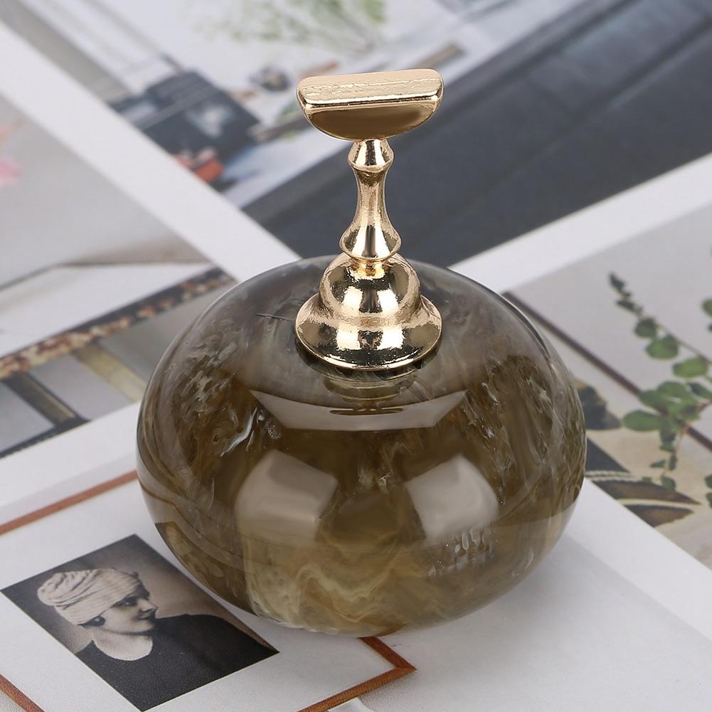 Manicure Display Practice Stand Shelf Nail Art Tip Holders Magnetic Golden Base Wooden Grain