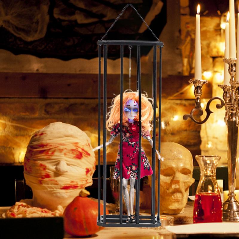 Halloween prisoner ghost ornaments horror prisoner ghost pendant induction cage ornaments prank props holiday decoration