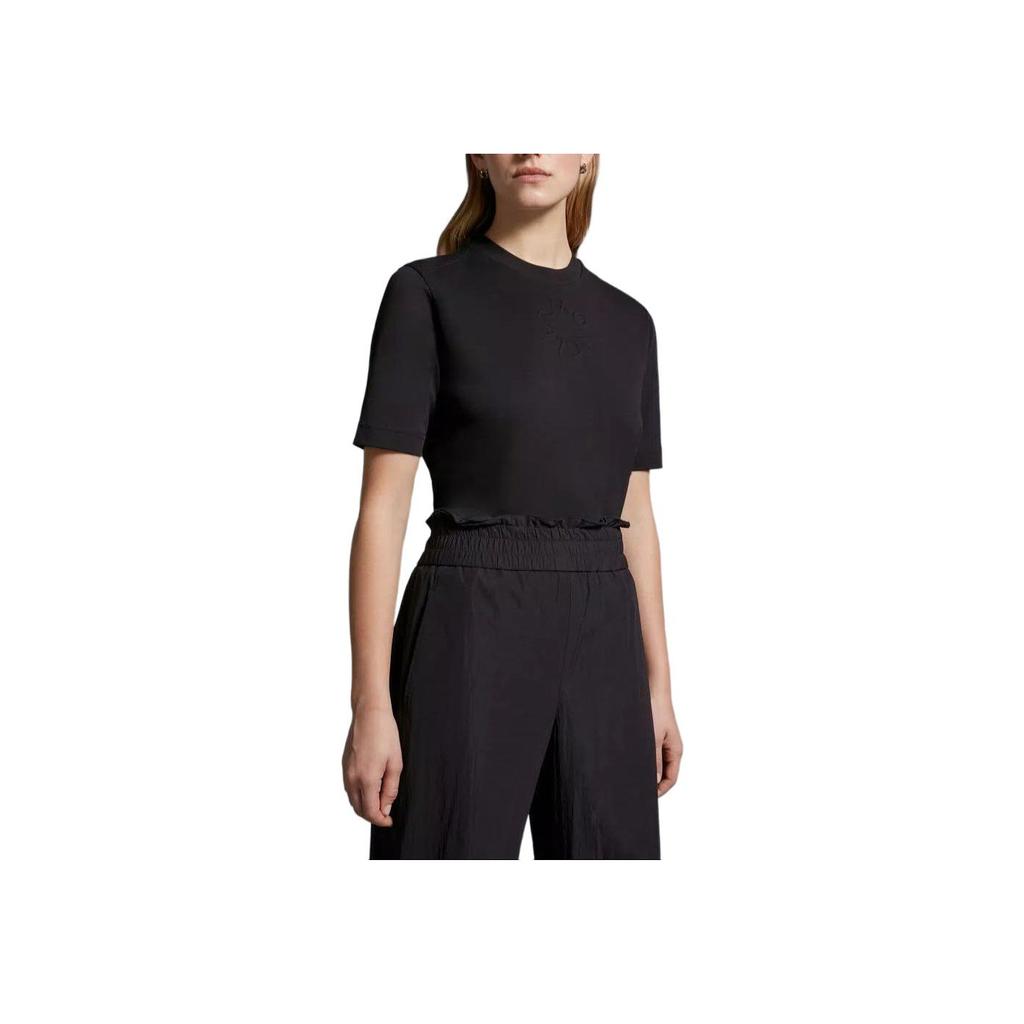Moncler Embossed Logo T-Shirt Round Neck Short Sleeve Women Tops Black J1-093-8C00002-89A17-999