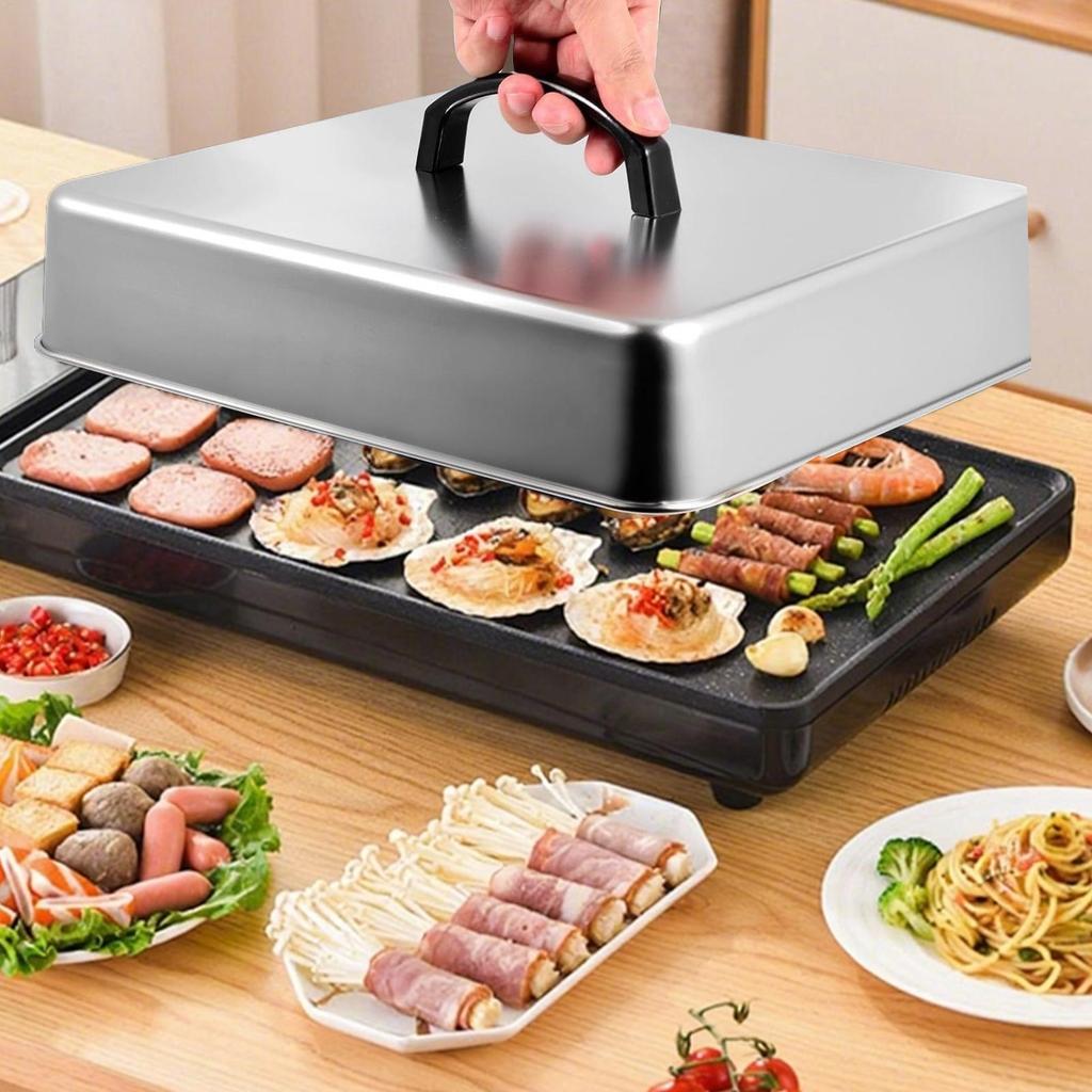 Stainless Steel Frying Pan Covers Barbecue Burgers Sandwiches Steak Pot Lids Rectangular Grill Basting Cover Cheese Melting Dome