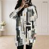 Women Plus Size Round Neck Long Sleeve Striped Printed Loose Longline Top With Pockets