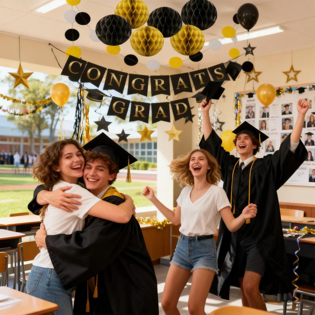 Graduation Banner Graduate Sign Set Paper Stars Balls Happy Graduation Banner For College High School University Door Ceiling