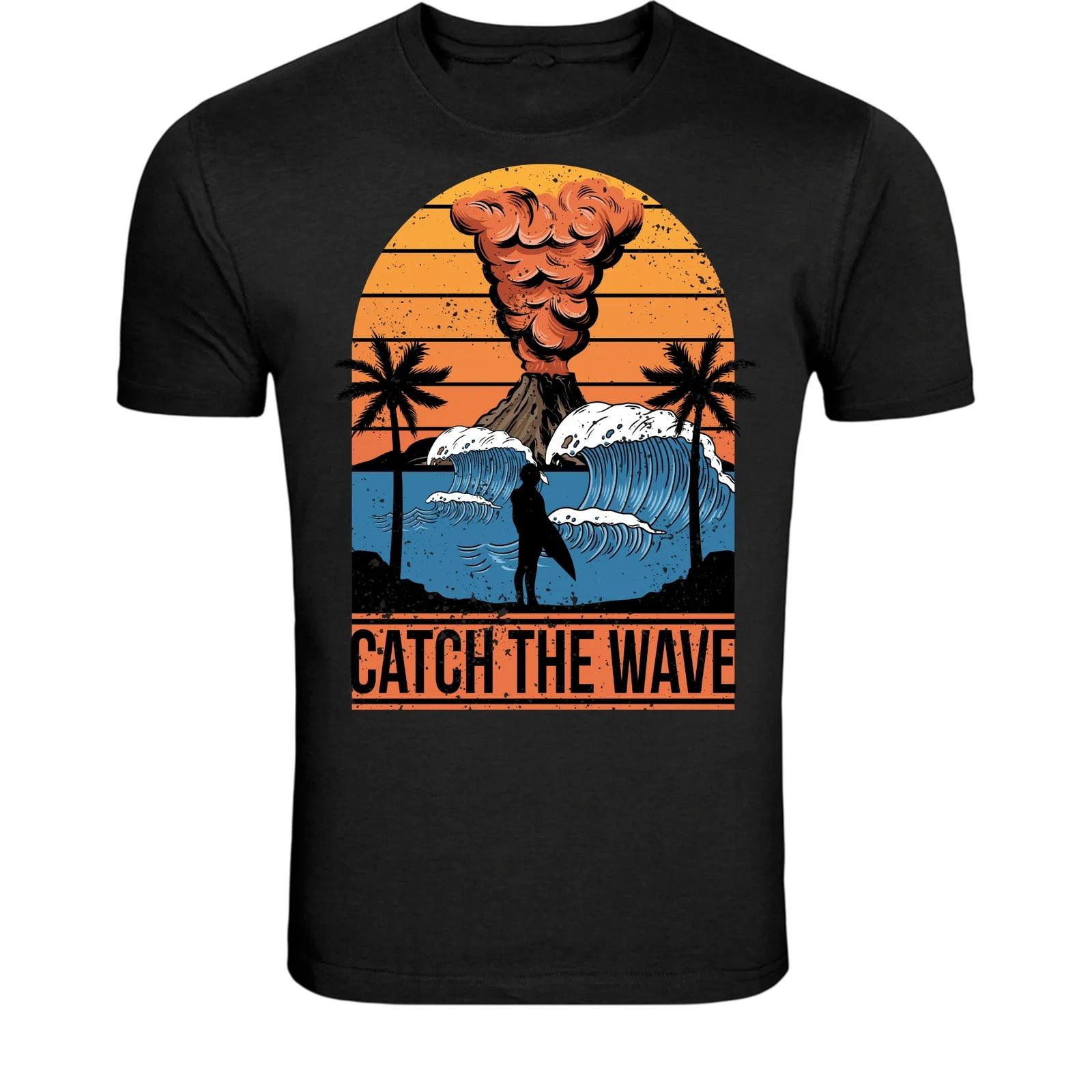 Catch The Wave T-Shirt - Retro Surfing Sunset Ocean Graphic Tee XL