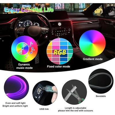 Smart LED Car Lights Interior with USB Port LED Strip Fiber Optic Ambient Lighting Car, Wireless App Control Sync To Music