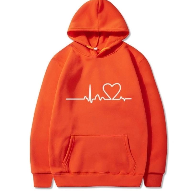 New Women's Casual Hoodie Autumn/winter Heartbeat Print Men's Loose Hoodie Couple Sweatshirt Women's Hoodie Top Streetwear