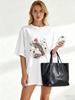 Black Oversized T Shirt With Koi Fish And Flowers Print For Casual Wear