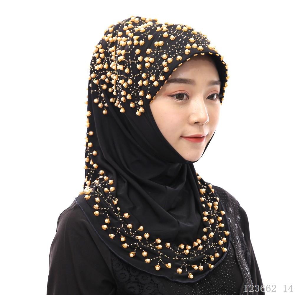 A Dropshipping / Spot / OEM Handmade Beaded Islamic Costumes Women's Scarf Muslim Headscarf