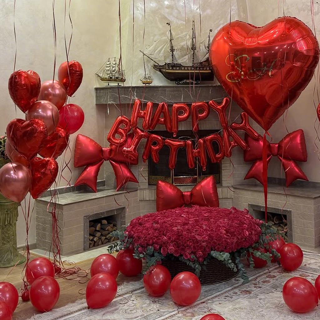 Bow Love Birthday Balloon Set Happy Birthday Balloon 32 Inch Love Aluminum Film Balloon Birthday Party Interior Decoration