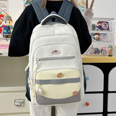 Hochwertiger, frischer und süßer Rucksack, Rucksack mit kontrastfarbiger Patchwork-Spleißung und großem Fassungsvermögen für Mittelschüler
