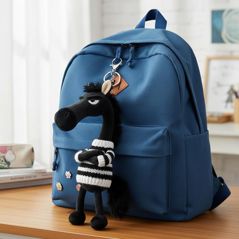 1pcs Black Horse Keychain Plush Toy Backpack Pendant Decoration Year of The Horse Plush Toy New Year's Gifts for Boys and Girls