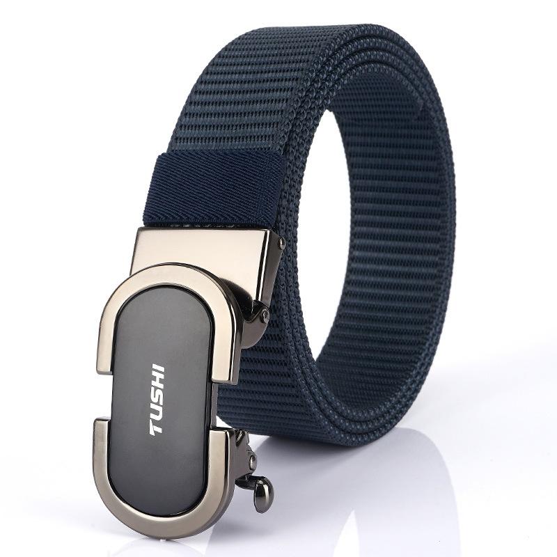 New Men'S Commuting Belt With Automatic Buckle Nylon Waistband, Outdoor Leisure Versatile Double-Layer Thick Belt