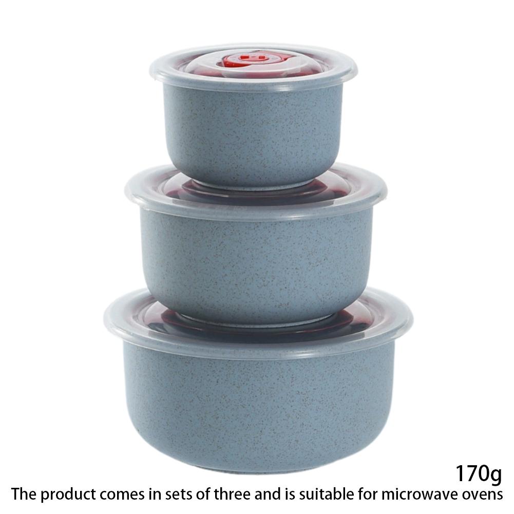 Wheat Straw Food Storage Bowl Set 3 Pieces With Lids Microwave Safe Plastic Bento Lunch Box Round Containers For Meal Prep Snack