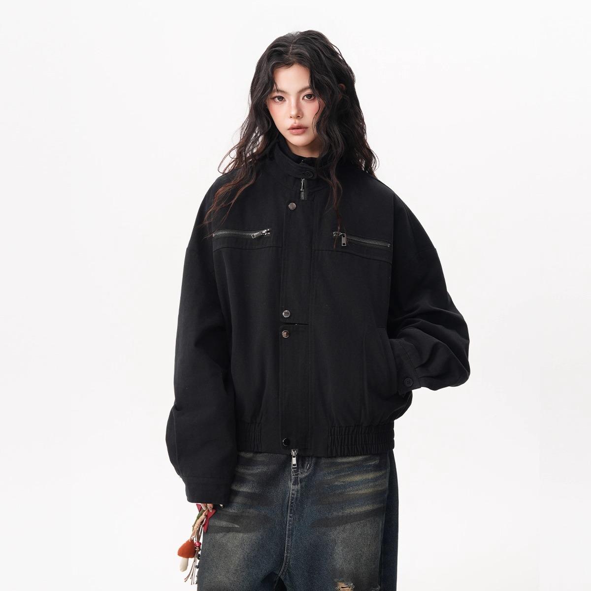 Унисекс ретро рабочая куртка в стиле амбара с воротником-стойкой - Осенняя повседневная верхняя одежда XL чёрный