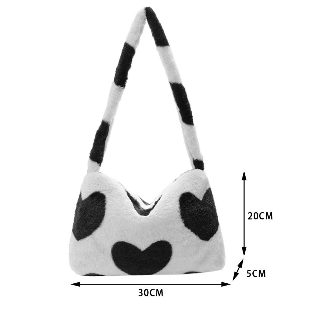 Women Bag Autumn Winter Flower Printed Underarm Bag Fluffy Tote Bag Plush Soft Handbags Ladies Large Capacity Furry Shoulder Bag