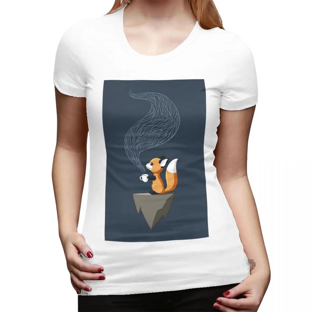 Fox Tea TShirt for Women Round Neck Streetwear T Shirts Womens Short Sleeve Summer Clothes Tops