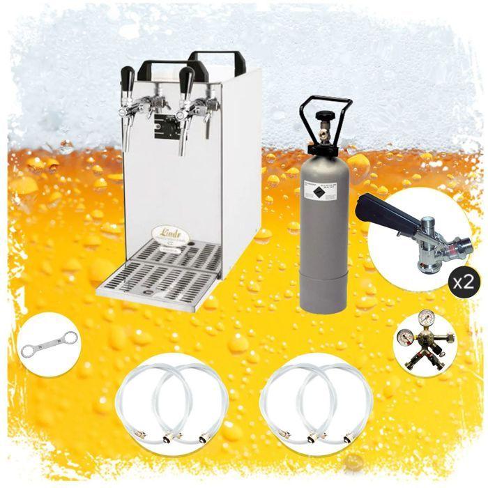Kit Complet Système de Tirage à Bière - Refroidisseur Sec Contact 40 Deux Lignes, 50 l/h, Green Line, Avec Têtes Panier et Combi