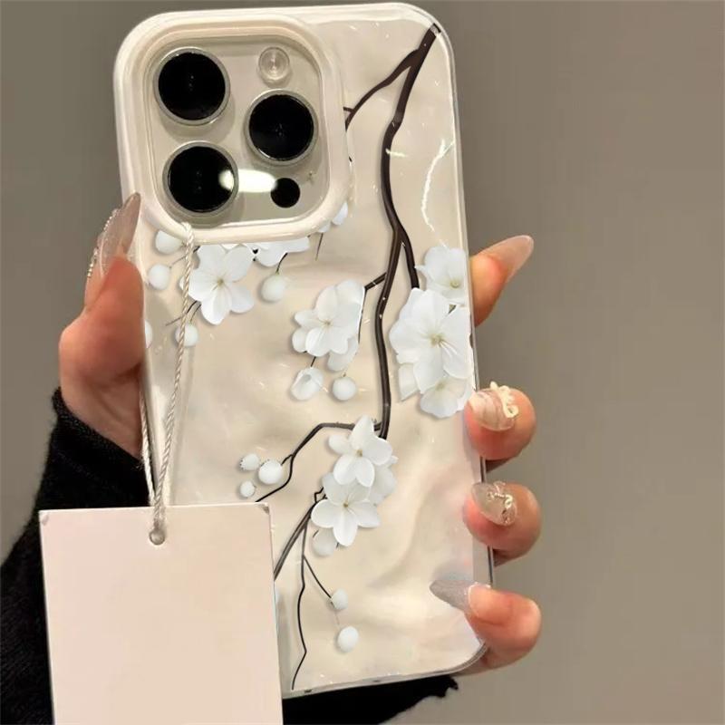 White Flower Phone Case for iPhone 17 16 Plus 15 Pro 14 13 12 11 Pro Max 17 Air 16E Pink Yellow Blue Shockproof Soft TPU Cover