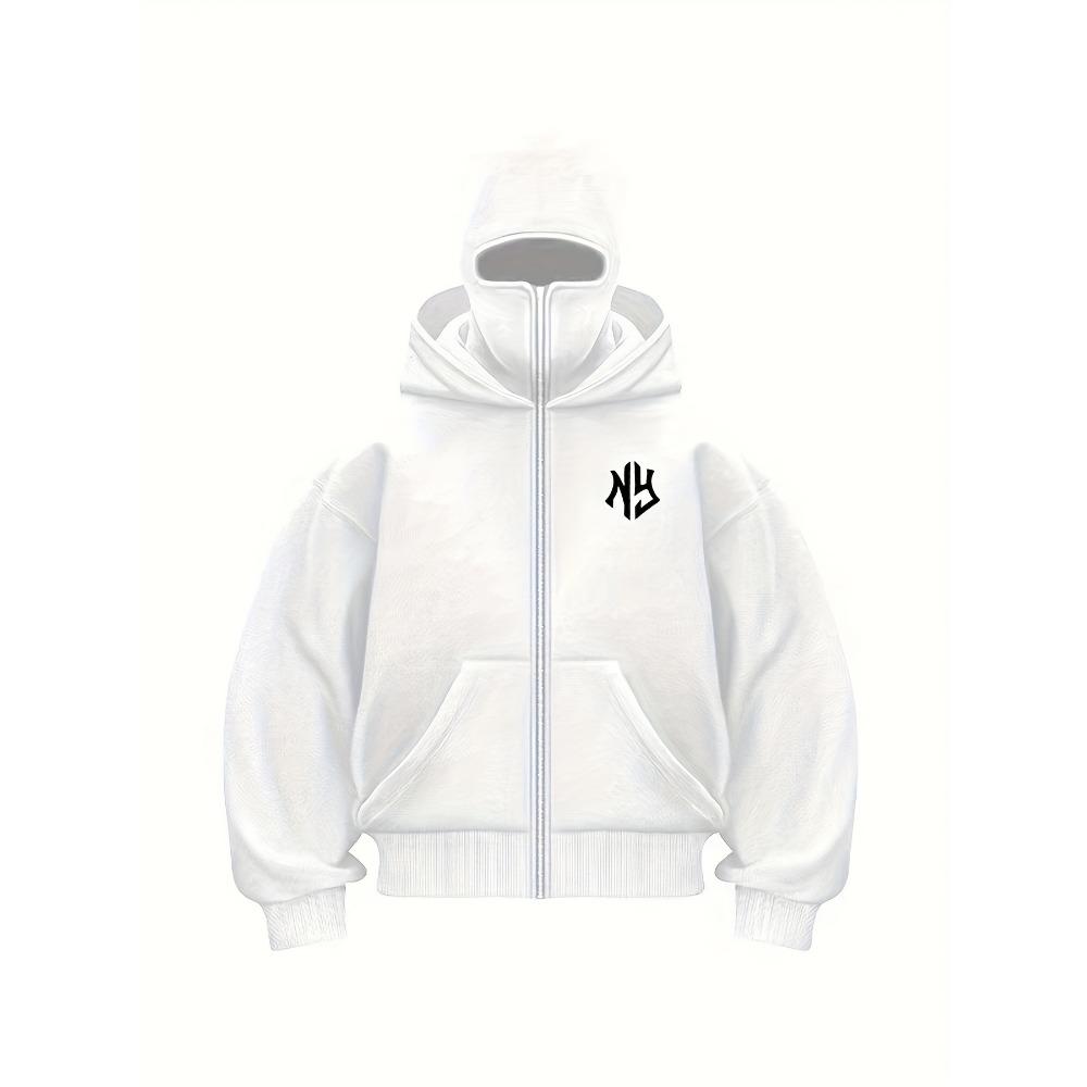 Y2K Fashion Twist Letter Design Trendy Logo Zip-Up Hoodie - Casual Loose Fit, Medium Stretch, Double