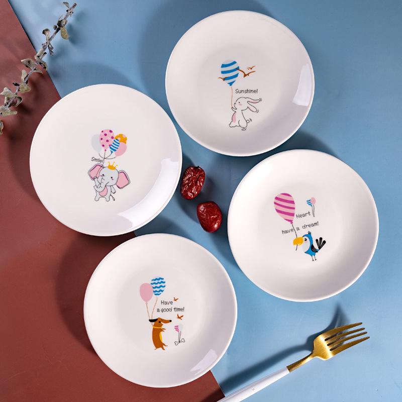 6-inch Ceramic Plate with Dinosaur & Rabbit Design – Cartoon Tableware for Hot Pot, Snacks, Cake, Home or Restaurant Use.